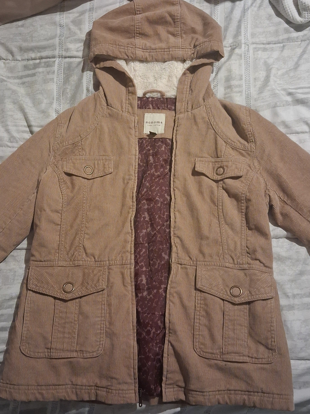 Sonoma Women's Hooded Corduroy Utility Jacket in Tan